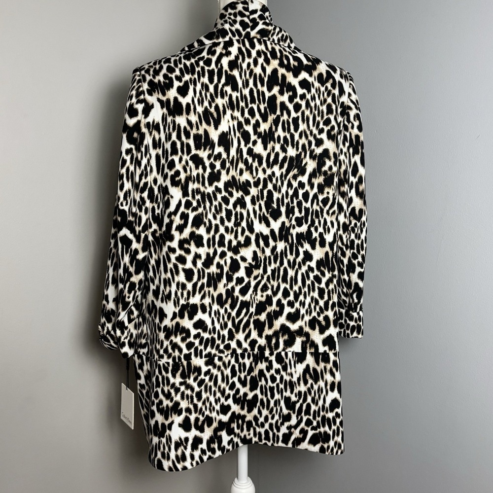 Calvin Klein Womens M Leopard Print Open Cardigan 3/4 Sleeves Oversized Blazer - Picture 2 of 10